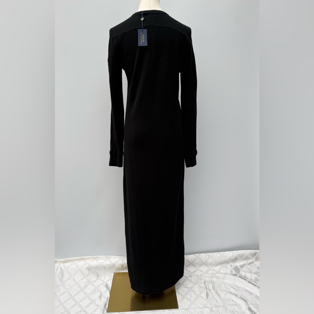 Polo Ralph Lauren Classic Waffle Knit Long Sleeves Black Maxi Dress Size Medium - Picture 7 of 11